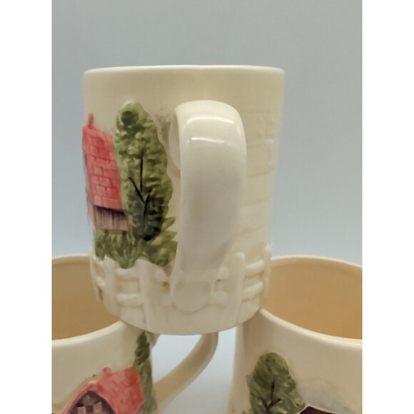 Vintage Marks Rosenfeld Cottage Core Coffee Cups 3D Farmhouse Barn 3 1/2" Tall - Picture 5 of 8